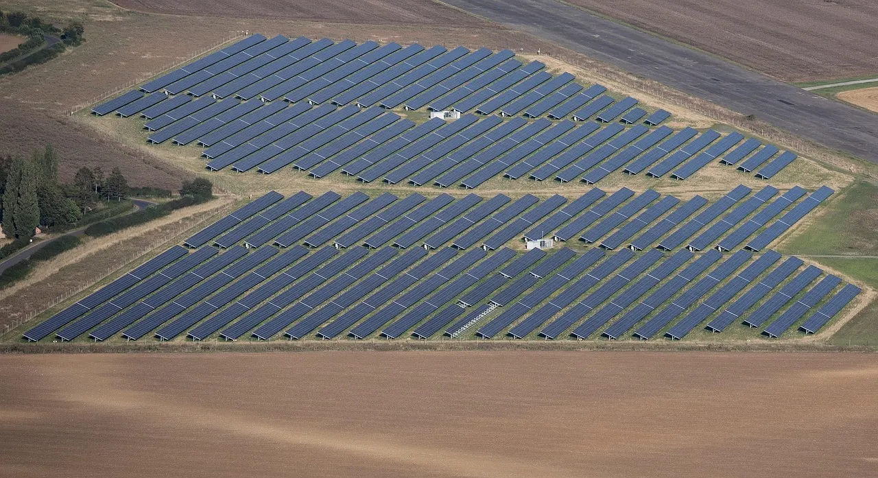 Foto de archivo: paneles solares dando sombra a cultivos