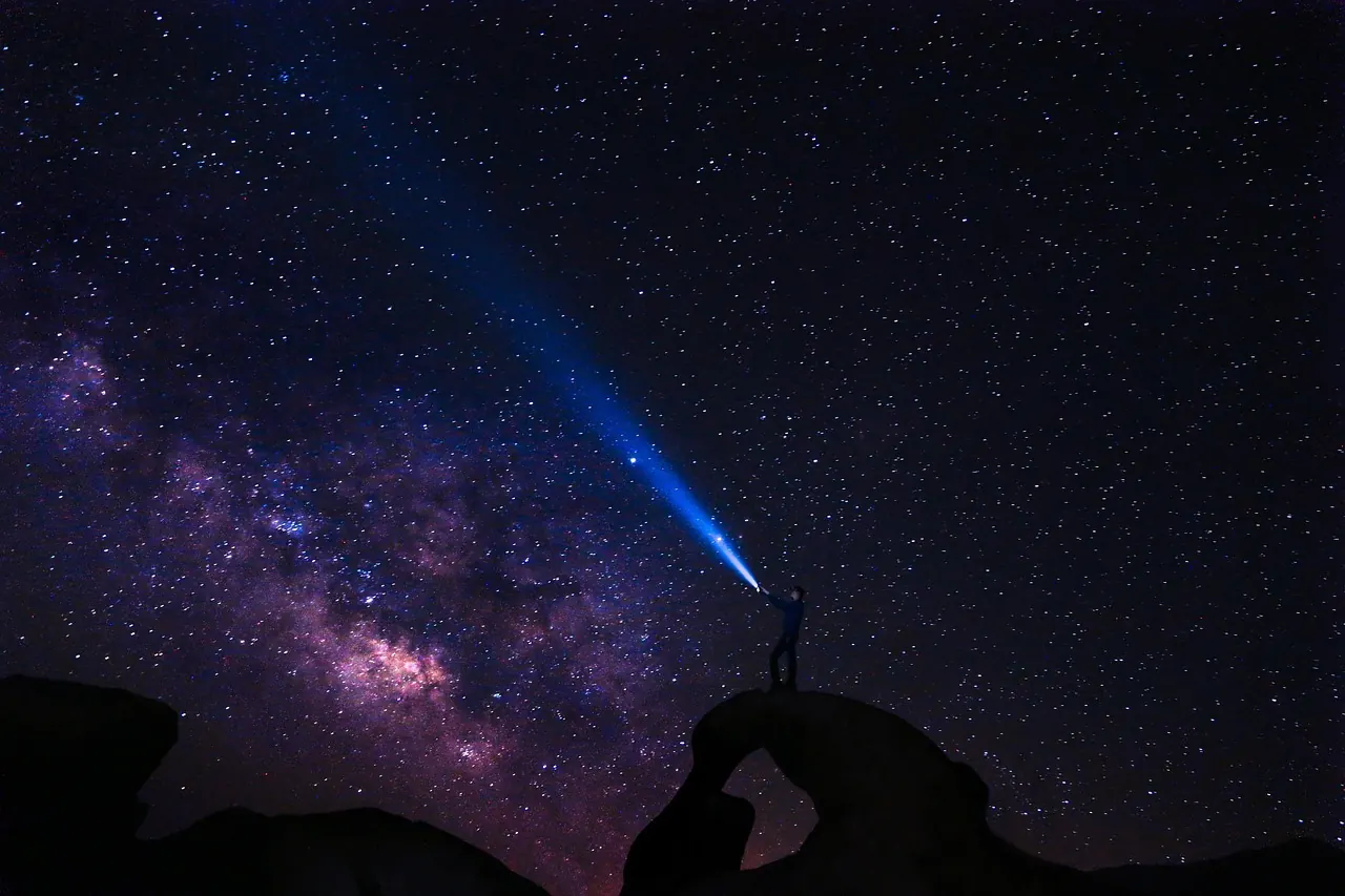 Stock photo: people standing outside looking at night sky