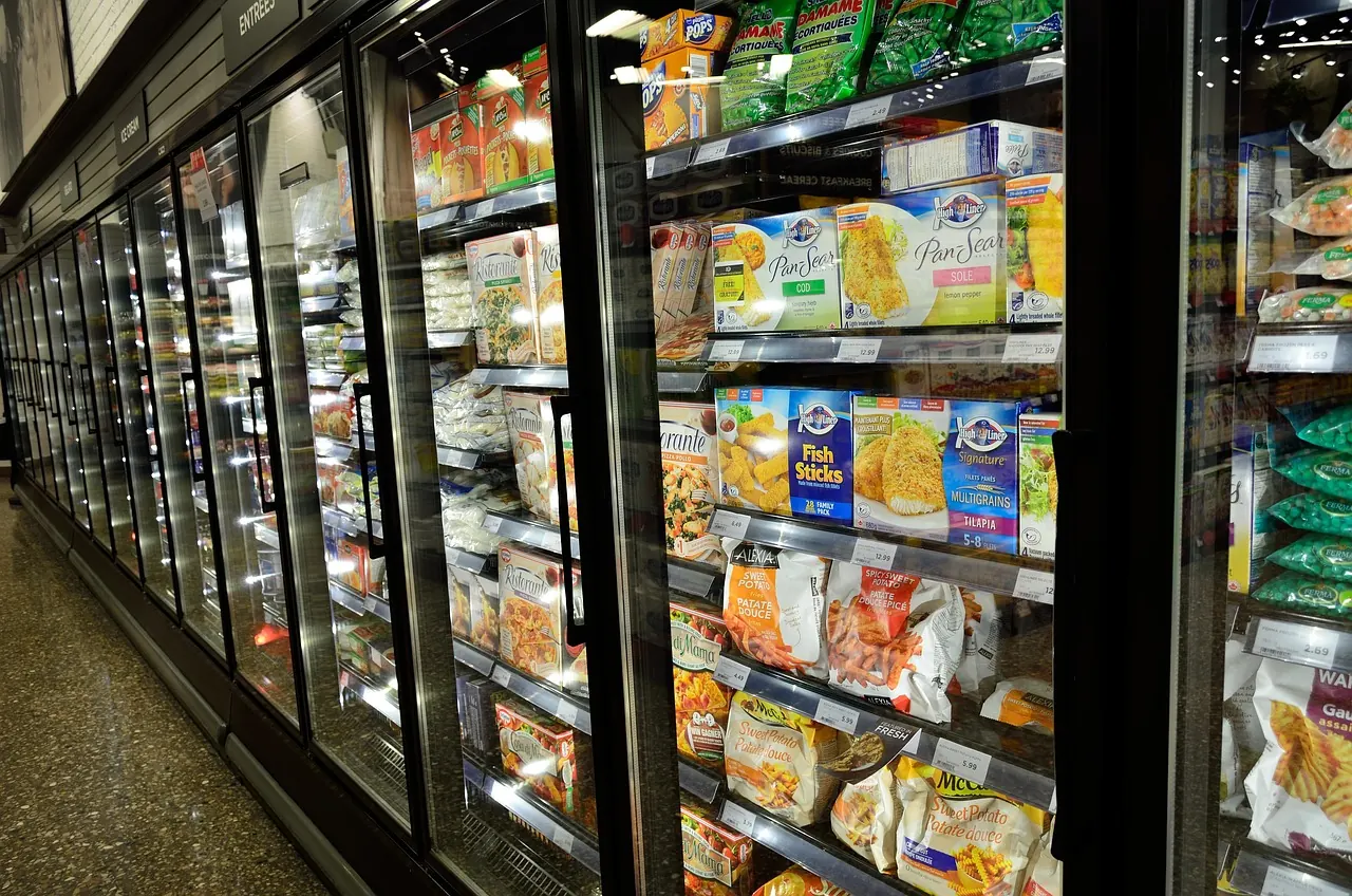 Stock photo: empty freezer aisle in supermarket
